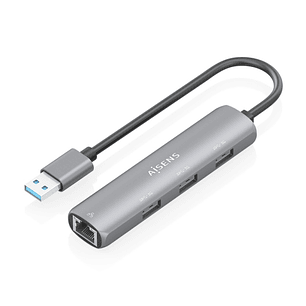 Aisens ASUC-4P034-GR Adaptador de Red USB 3.0 a Ethernet Gigabit + Hub 3xUSB-A 3.0 - 15cm - Color Gris