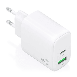 Aisens Cargador GAN 45W - 1xUSB-C PD3.0 QC4.0 y 1xUSB-A QC3.0 - Color Blanco