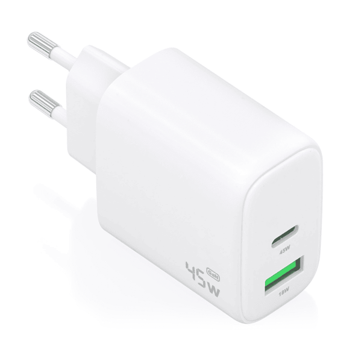 Aisens Cargador GAN 45W - 1xUSB-C PD3.0 QC4.0 y 1xUSB-A QC3.0 - Color Blanco 1