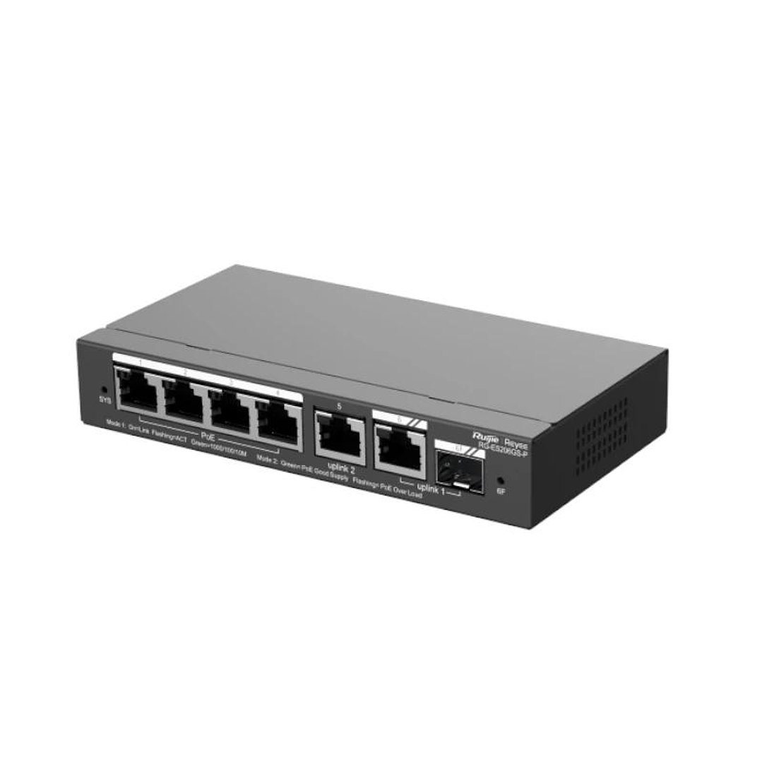Reyee ES206GS-P Switch 4xPoE 2xGbE 1xSFP(C) 54W 2