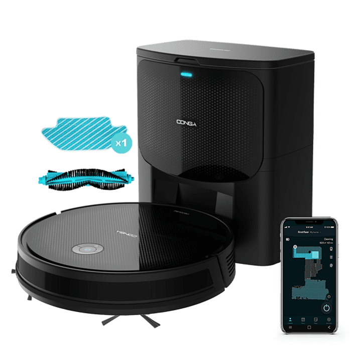 Cecotec Conga 2499 Ultra Home Advanced Robot Aspirador 4 en 1 con Base de Autovaciado - 2100Pa - Navegacion Giroscopica - Control App y Voz - Bolsa de 1