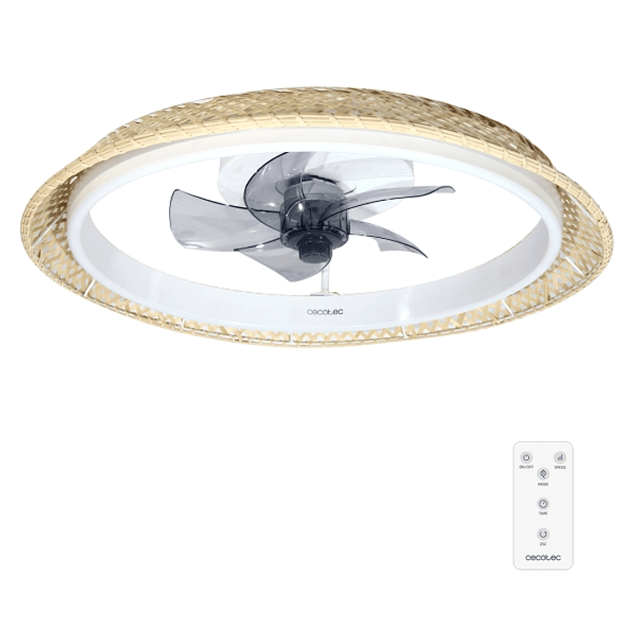 Cecotec EnergySilence LampAero 620 Natural Design Ventilador de Techo con 5 Aspas y Luz - 20W - Tulipa de Mimbre - 3 Tonos LED - Temporizador - 6 Velo 1