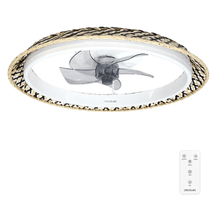 Cecotec EnergySilence LampAero 610 Natural Design Ventilador de Techo con 5 Aspas y Luz - 20W - Tulipa de Mimbre - 3 Tonos LED - Temporizador - 6 Velo