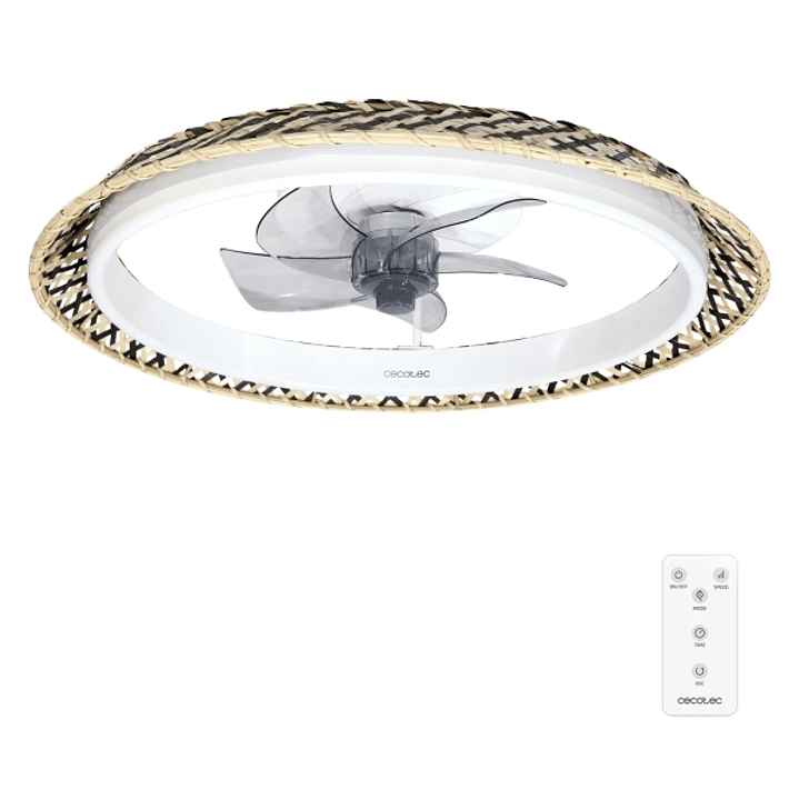 Cecotec EnergySilence LampAero 610 Natural Design Ventilador de Techo con 5 Aspas y Luz - 20W - Tulipa de Mimbre - 3 Tonos LED - Temporizador - 6 Velo 1