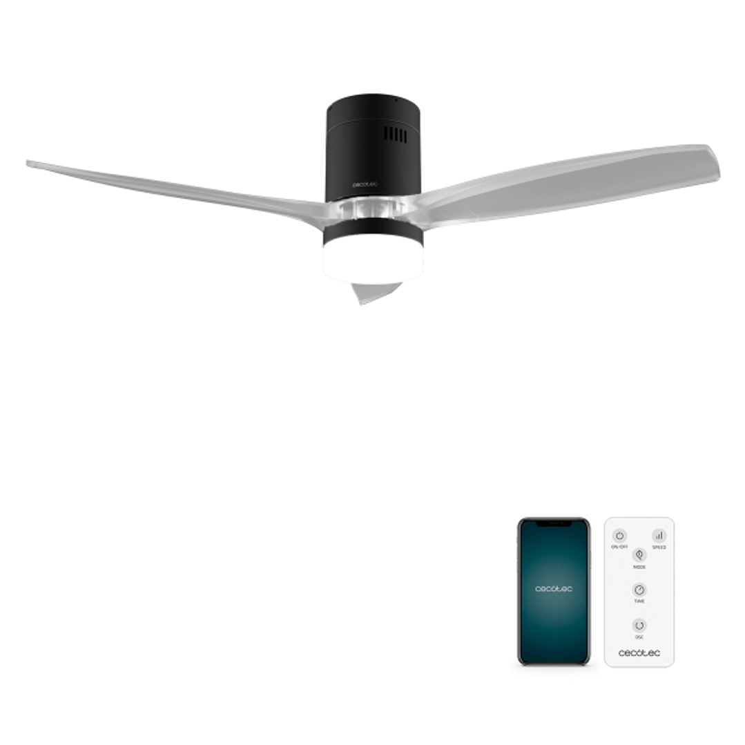 Cecotec EnergySilence Aero 5285 Sun BlackTransparent Connected Ventilador de Techo con 3 Aspas y Luz - 40W - Diametro de 52