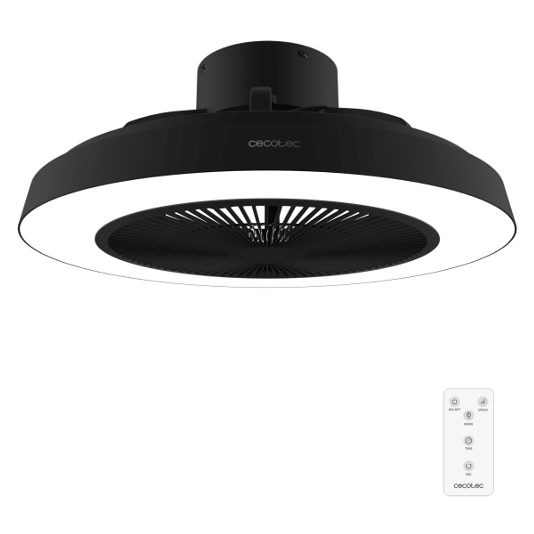 Cecotec EnergySilence LampAero 600 InsideBlack Ventilador de Techo con 5 Aspas y Luz - 20W - Aro LED con 3 Tonos - Diametro de 24