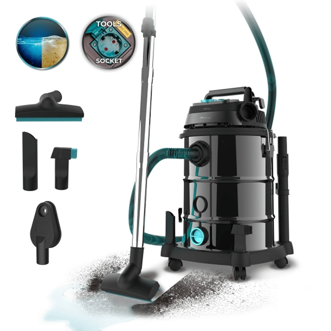 Cecotec Conga Rockstar Wet and Dry Steel Pro Tool Aspirador de Trineo - 1600W - Carcasa Metalica - Deposito 30L - Filtrado Multiple - Enchufe para Her 1
