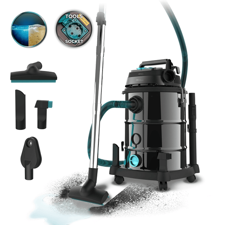 Cecotec Conga Rockstar Wet and Dry Steel Pro Tool Aspirador de Trineo - 1600W - Carcasa Metalica - Deposito 30L - Filtrado Multiple - Enchufe para Her 1