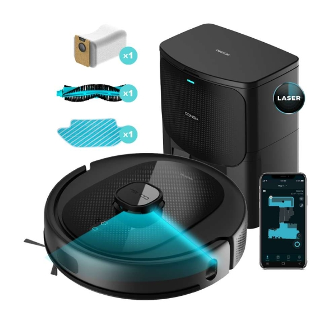 Cecotec Conga 8290 Immortal Ultra Power Home Genesis T Robot Aspirador 4 en 1 con Base de Autovaciado - 5500Pa - Navegacion Laser - Autonomia 280min - 1