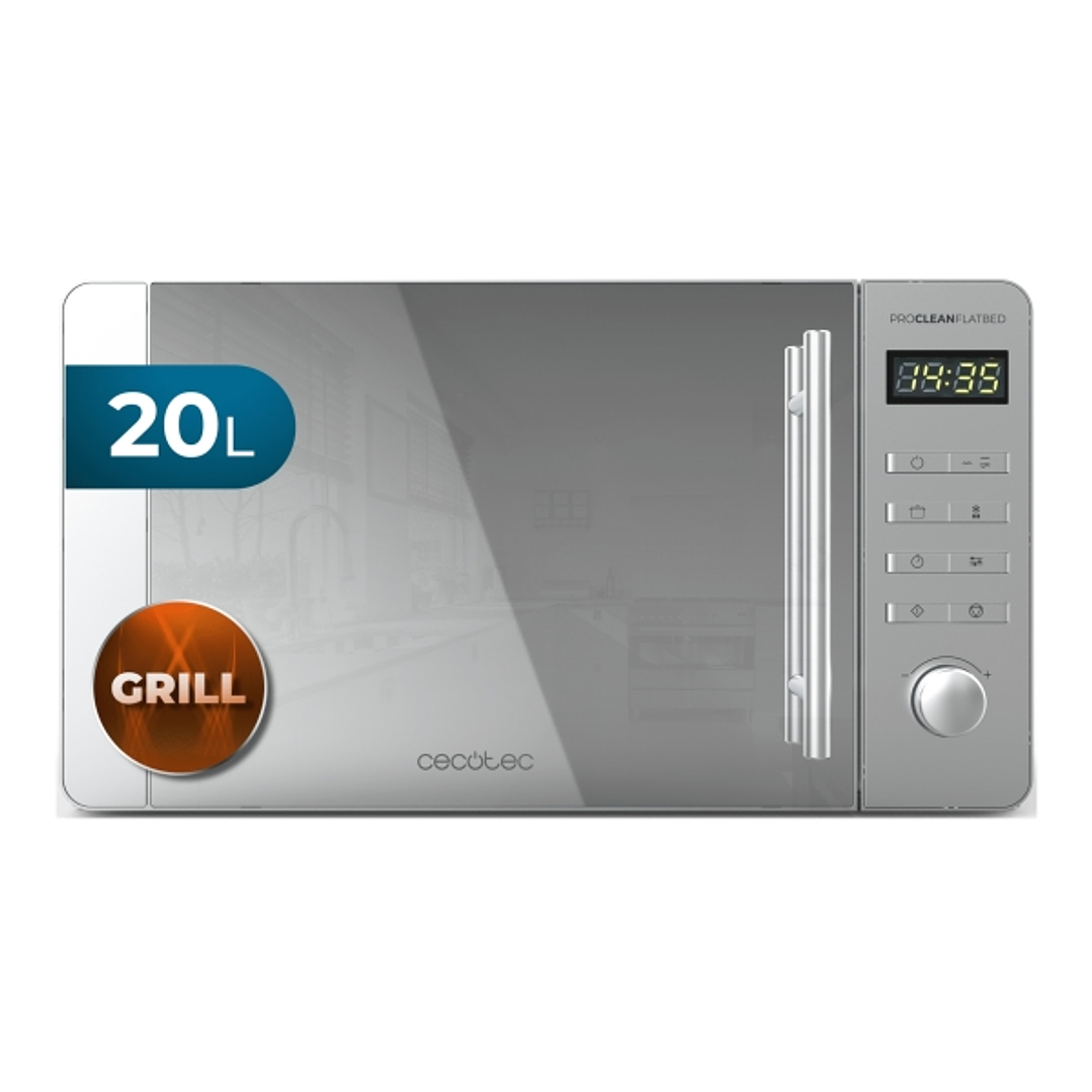 Cecotec Proclean 5120 Flatbed Inox Microondas sin Plato - Potencia de 700W - Capacidad de 20L - Grill de 800W - Revestimiento Ceramico - Pantalla LED  1