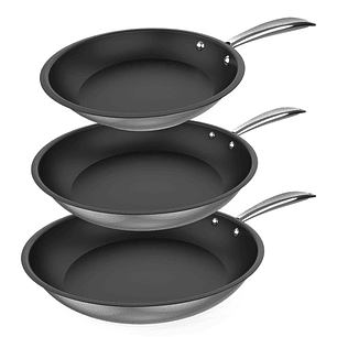 Cecotec Polka Classy Steel Pack de 3 Sartenes de 20, 24 y 28cm - Acero Inoxidable - Alta Durabilidad - Ideal para Diferentes Cocinas - Facil de Limpia