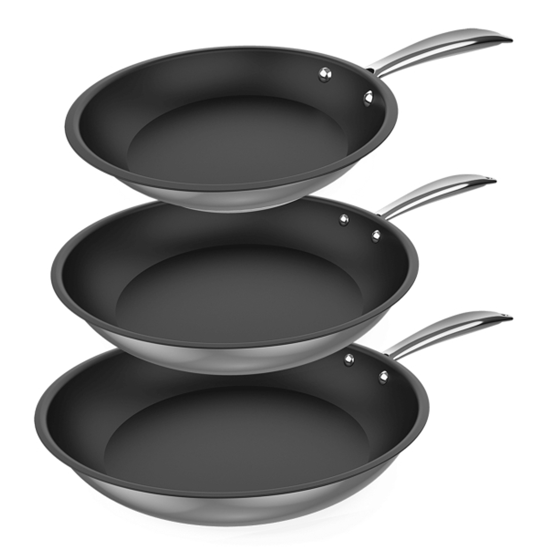 Cecotec Polka Classy Steel Pack de 3 Sartenes de 20, 24 y 28cm - Acero Inoxidable - Alta Durabilidad - Ideal para Diferentes Cocinas - Facil de Limpia 1