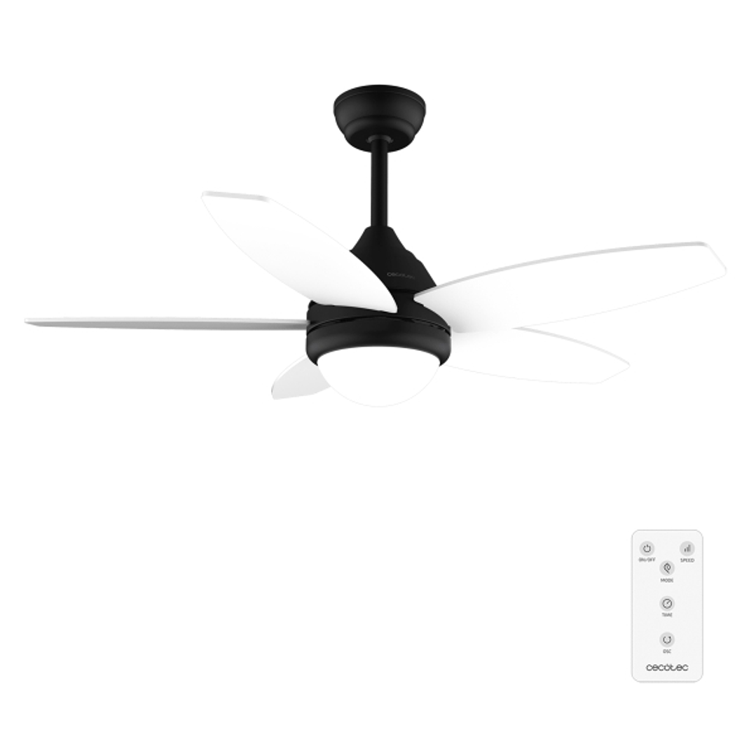 Cecotec EnergySilence Aero 4200 Black and WhiteWood Ventilador de Techo con 5 Aspas y Luz - 53W - Diametro de 42