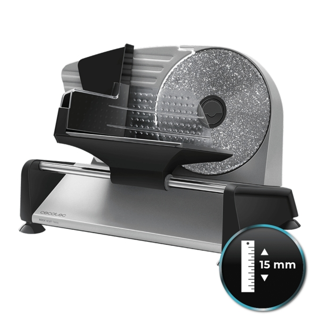 Cecotec Rock’nCut Twin Cortafiambres de 180W - 2 Discos de 190mm - Antiadherente - Grosor hasta 15mm - Acabados en Acero Inoxidable - Base con Ventosa 1