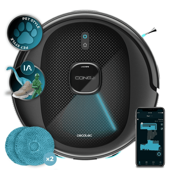Cecotec Conga 9990 AI Spin Revolution Ultra Power Robot Aspirador 4 en 1 - 10kPa - Navegacion Laser - Autonomia 240min - Mopas Giratorias - Deteccion  1
