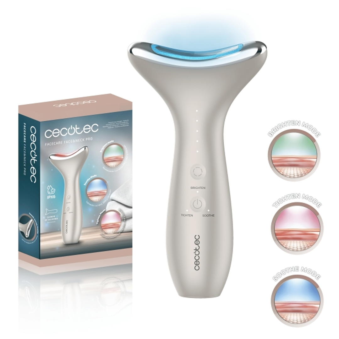 Cecotec FaceCare Face and Neck Pro Cepillo de Fototerapia Facial - Rostro y Cuello - 3 Modos - Luz LED - 5 Niveles de EMS - Vibracion y Calor - Tempor 1