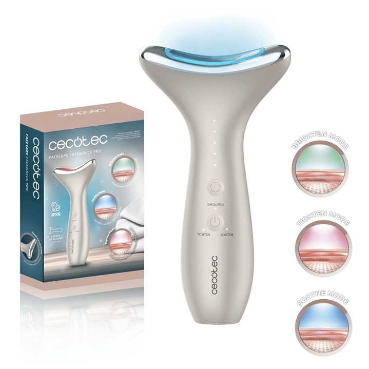 Cecotec FaceCare Face and Neck Pro Cepillo de Fototerapia Facial - Rostro y Cuello - 3 Modos - Luz LED - 5 Niveles de EMS - Vibracion y Calor - Tempor 1