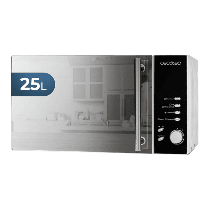 Cecotec Convection 2500 Microondas - Potencia de 900W - Grill 1950W - Capacidad 25L - 8 Funciones Preconfiguradas - Pantalla LED - Seguro Infantil - A 1