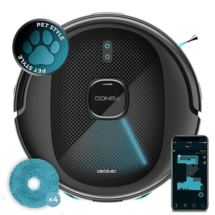 Cecotec Conga 9590 Spin Revolution Ultra Power Robot Aspirador 4 en 1 - 10kPa - Navegacion Laser - Mopas Giratorias - Autonomia 240min - Cepillo Antie