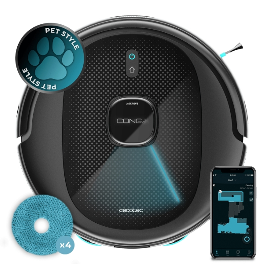 Cecotec Conga 9590 Spin Revolution Ultra Power Robot Aspirador 4 en 1 - 10kPa - Navegacion Laser - Mopas Giratorias - Autonomia 240min - Cepillo Antie 1