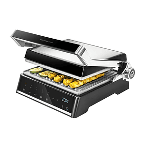 Cecotec Rock’nGrill Smart Parrilla Electrica - 2000W - Sistema Autocook - Revestimiento Antiadherente - Apertura 180º - Placas Desmontables - Rango de