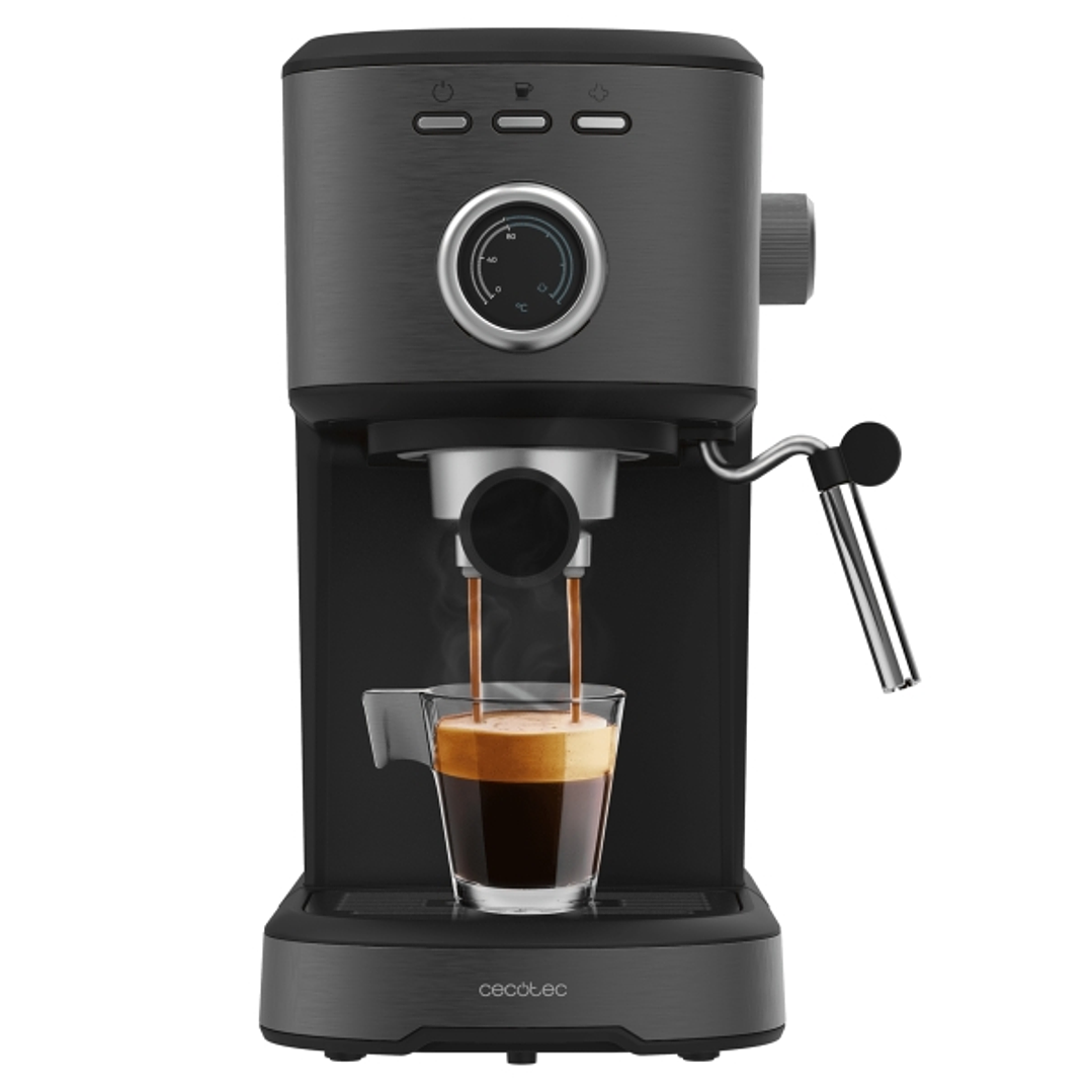Cecotec Power Espresso 20 Pecan Steel Cafetera Expresso - 1100W - 20Bar - Vaporizador Orientable - Capacidad Deposito 1.25L - Calienta Tazas - Control 1