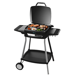 Cecotec PerfectCountry 2000 EasyMove Barbacoa Electrica - 2000W - Antiadherente - Tapa Abatible y Regulable - Bandeja Recogegrasas - Patas de Acero - 