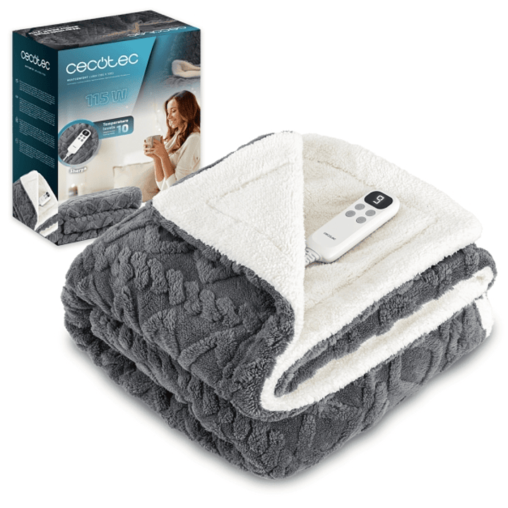 Cecotec HeatConfort Luma Manta Electrica - 115W - Apagado Automatico - Material Velvet y Sherpa - 10 Niveles de Calor - Control LCD Extraible - Lavabl 1