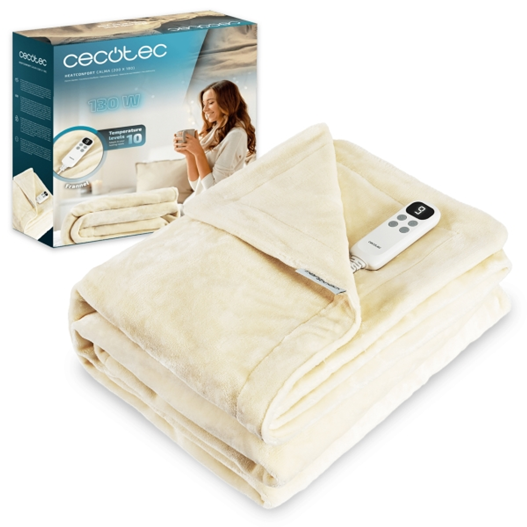 Cecotec HeatConfort Calma Manta Electrica - 130W - Apagado Automatico - 10 Niveles de Calor - Controlador LCD Extraible - Tecnologia PTC y NTC - Lavab 1