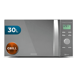 Cecotec Proclean 9110 Full Inox Microondas - 1000W - Capacidad 30L con Grill - Puerta de Espejo - Tecnologia 3Dwave Envolvente - Acero Inoxidable - 8 