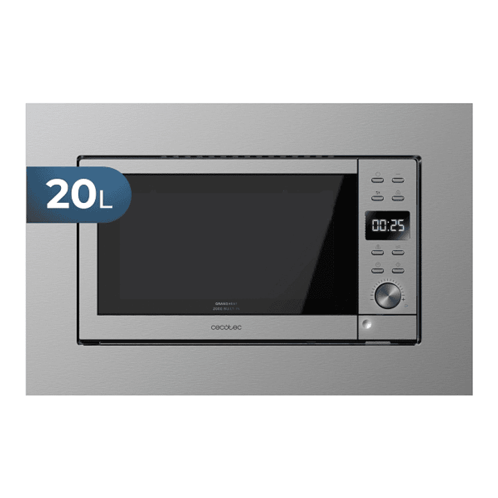 Cecotec GrandHeat 2000 Built-in Microondas Encastrable - 700W - Capacidad 20L - Grill 900W - 9 Funciones Preconfiguradas - Revestimiento Acero Inoxida 1