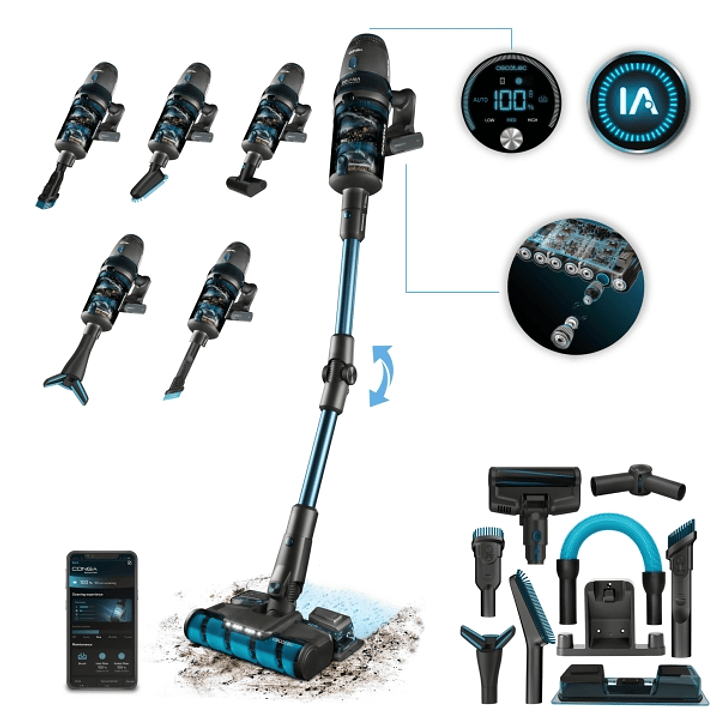 Cecotec Conga Rockstar 11500 Odyssey ErgoWet Connected IA Aspirador Escoba Vertical sin Cable - 850W - 30kPa - Bateria de 29.4V - Autonomia 100min - F 1