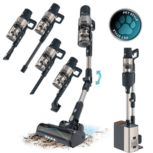 Cecotec Conga Rockstar 5500 Station Pet Flex Aspirador Escoba Vertical sin Cable - 700W - 30kPa - Autonomia 90min - Tubo Flexible - Luz LED - Bateria 