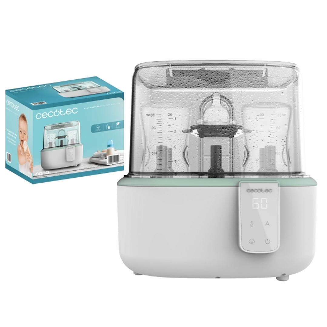 Cecotec Nana BabyCare DigitalSterilizer Esterilizador para hasta 6 Biberones - 600W - Esteriliza en 8min - Libre de BPA - Soporte para Tetinas - 3 Mod 1