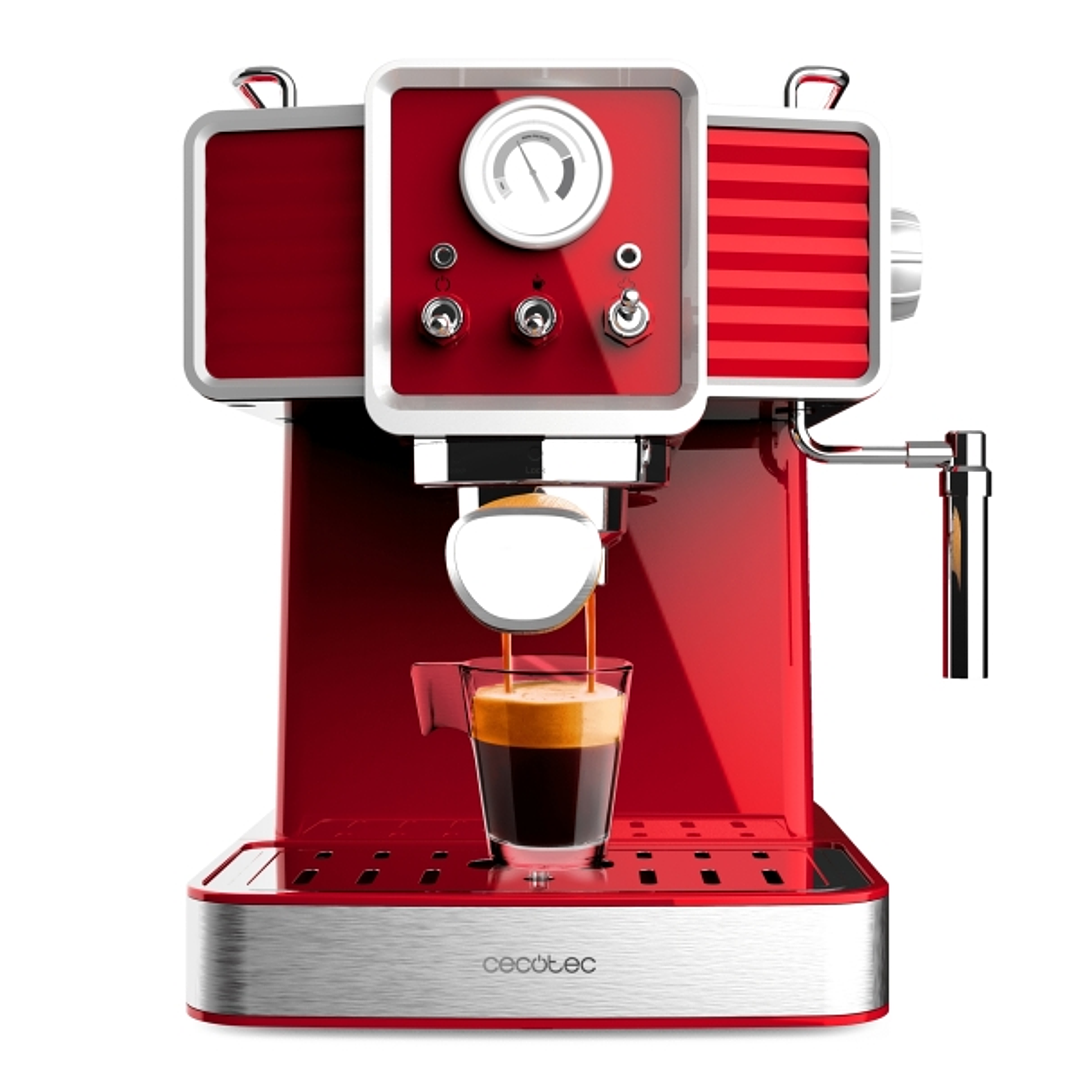 Cecotec Power Espresso 20 Tradizionale Light Red Cafetera Expresso - 1350W - 20Bar - Vaporizador Orientable - Capacidad 1.5L - Estilo Vintage - Cuchar 1