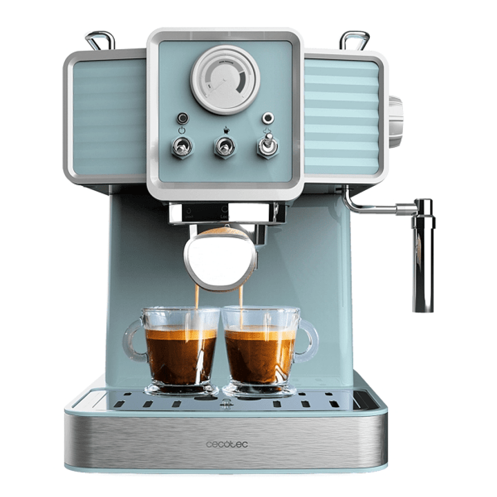 Cecotec Power Espresso 20 Tradizionale Light Blue Cafetera Expresso - 1350W - 20Bar - Manometro - Vaporizador Orientable - Capacidad 1.5L - Estilo Vin 1