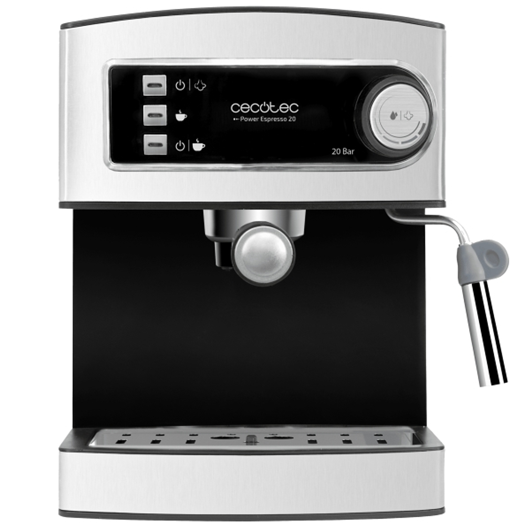 Cecotec Power Espresso Cafetera Expresso - 850W - 20Bar - Deposito 1.6L Extraible - Doble Salida - Vaporizador Orientable - Calienta Tazas - Acabados  1