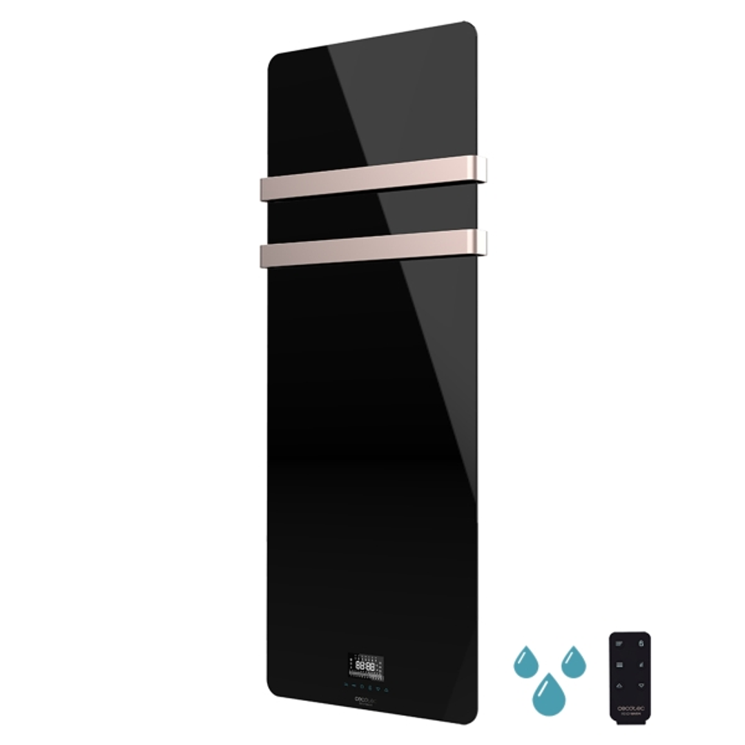 Cecotec ReadyWarm 9890 Toallero Electrico - 850W - Calefactor de Cristal - Dos Colgadores de Acero Inoxidable - Pantalla LED Tactil - Temporizador Sem 1