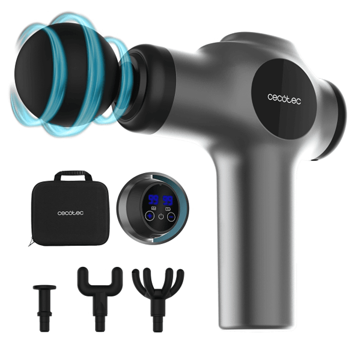 Cecotec SkinCare Massage Gun Pistola de Masaje - LCD - Relaja Musculos y Mejora Circulacion - Intensidad Ajustable - 4 Cabezales Intercambiables - Est 1