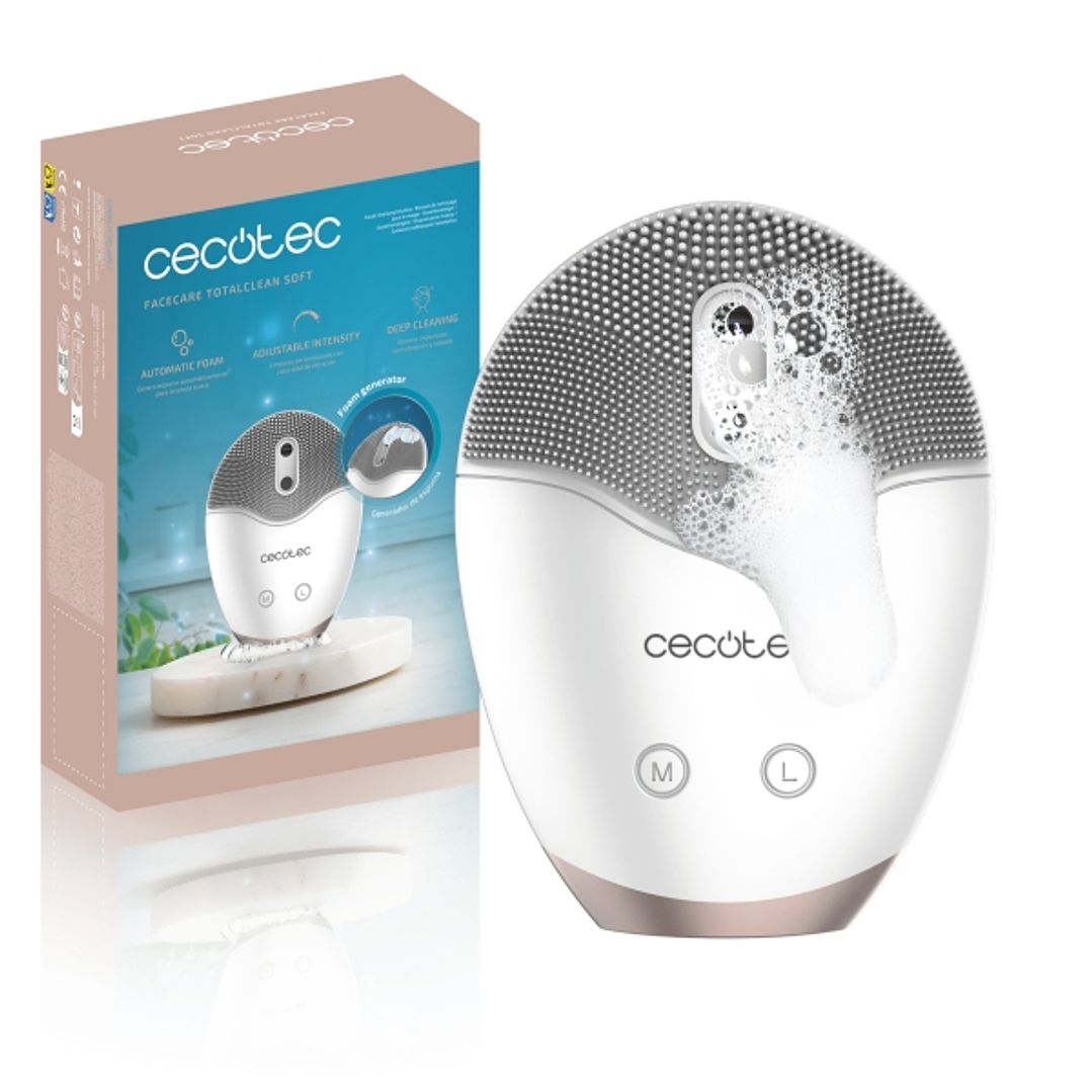 Cecotec FaceCare TotalClean Soft Limpiador Facial Ultrasonico - Generador de Jabon Automatico - Vibracion y Masaje - Velocidad Ajustable - 60min de Au 1