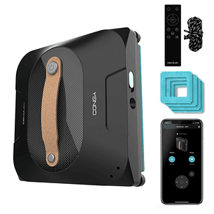 Cecotec Conga Windroid 1390 DoubleSpray Connected Robot Limpiacristales 3 en 1 - Incluye 4 Mopas - 8 Modos - Control App y Mando - Doble Spray - Ideal