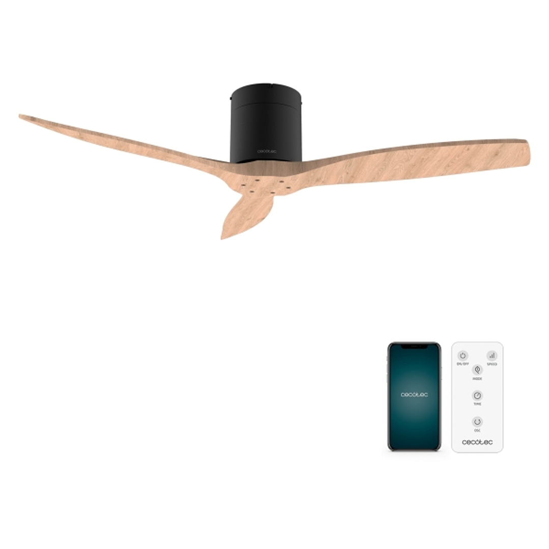 Cecotec EnergySilence Aero 5500 Aqua Black and WhiteWood Connected Ventilador de Techo de 3 Aspas - 40W - Diametro de 52