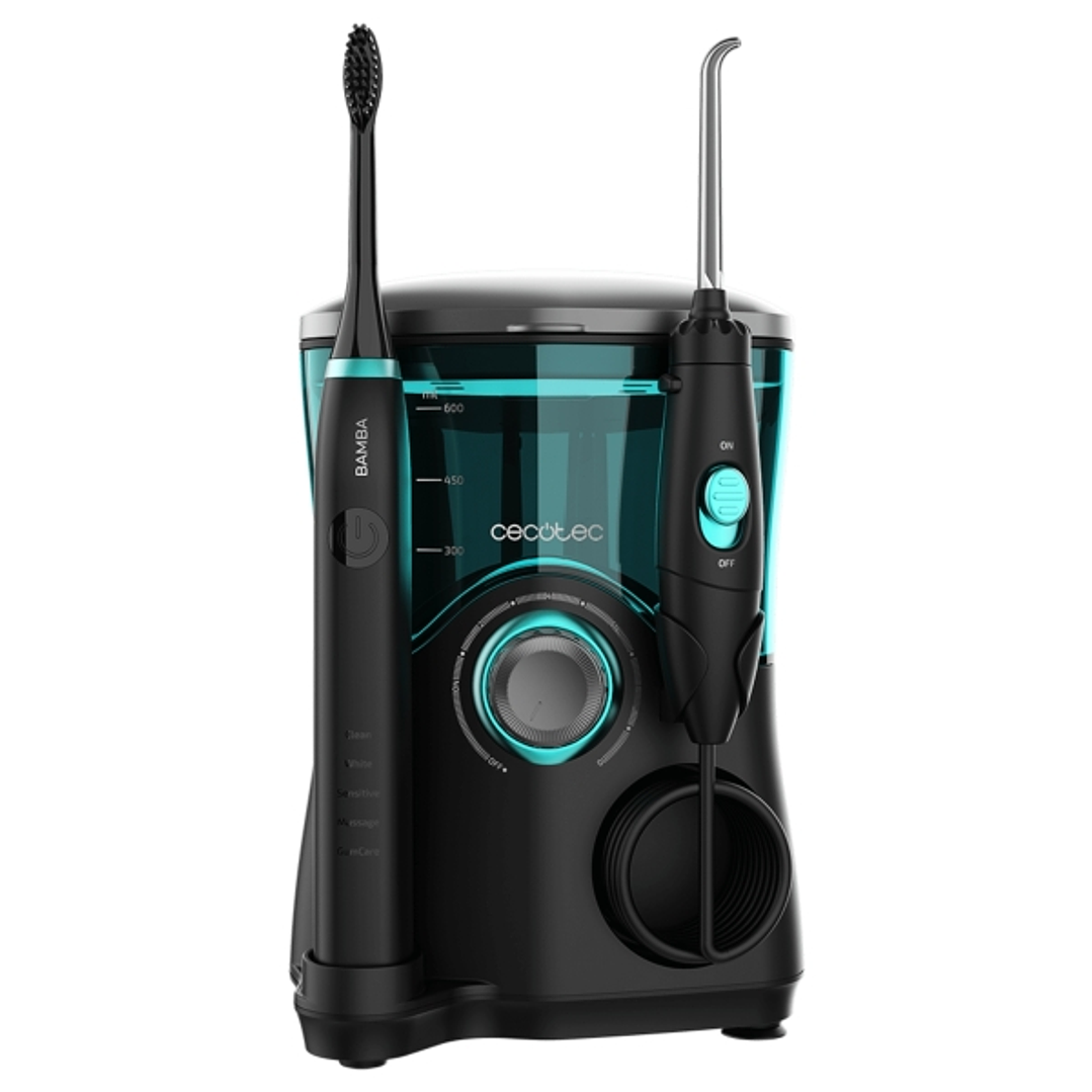 Cecotec Bamba ToothCare Jet Clean Estacion de Cuidado Dental con Irrigador y Cepillo - Deposito 600ml - 10 Niveles - 7 Boquillas Incluidas - Cepillo S 1