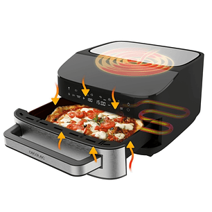 Cecotec PizzaandFry 7000 Horno Electrico para Pizzas hasta 33cm - 1350W - Calentamiento Rapido y Uniforme - Pantalla Tactil Digital - 8 Programas - Ra