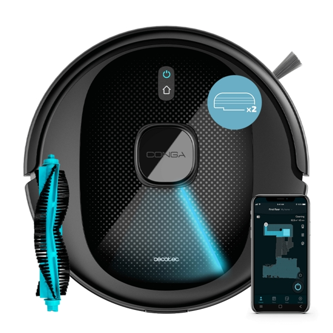 Cecotec Conga 7490 Immortal X-Treme Robot Aspirador 4 en 1 - 2600Pa - Navegacion Laser - Autonomia hasta 120min - Control App y Asistentes - Cepillo M 1