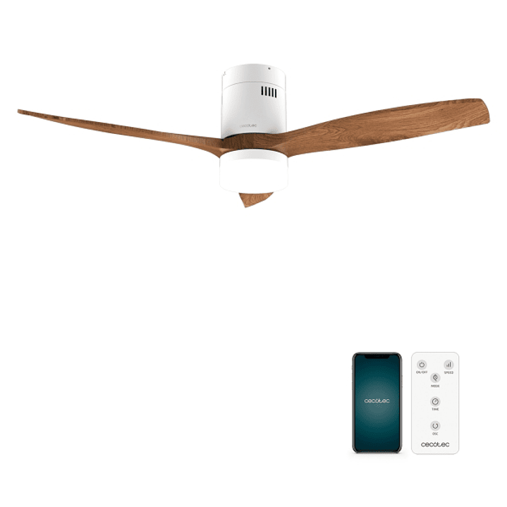 Cecotec EnergySilence Aero 5600 Aqua WhiteDarkWood Connected Ventilador de Techo con 3 Aspas y Luz LED Integrada - 40W - Diametro de 52