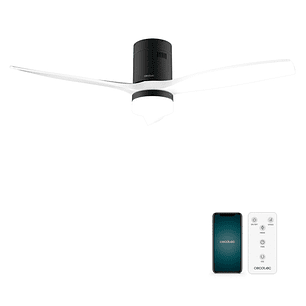 Cecotec EnergySilence Aero 5600 Aqua BlackandWhite Connected Ventilador de Techo con 3 Aspas y Luz LED - 40W - Diametro de 52