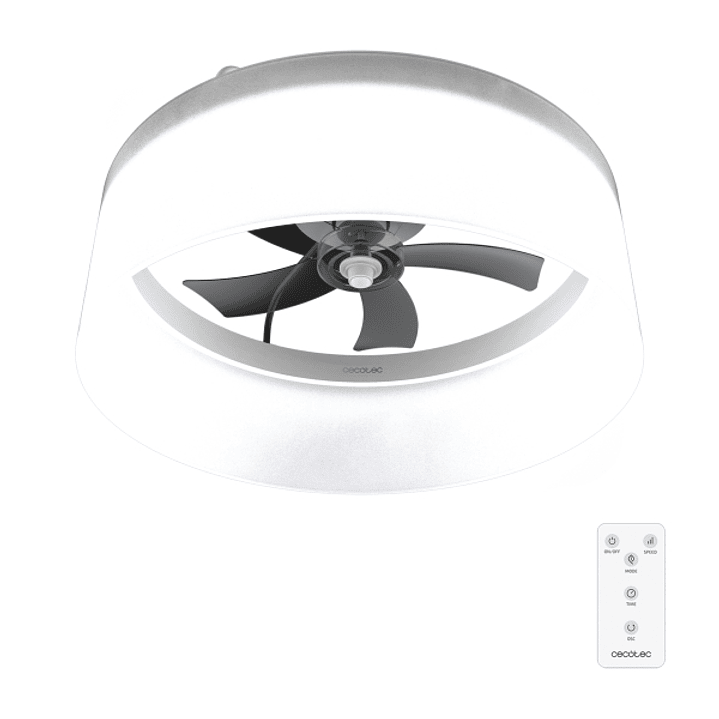 Cecotec EnergySilence LampAero 650 White Design Ventilador de Techo con Luz LED - 20W - Tulipa de Tela - 3 Tonos LED - Temporizador - 6 Velocidades -  1