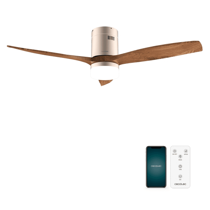 Cecotec EnergySilence Aero 5600 Aqua GoldDarkWood Connected Ventilador de Techo con 3 Aspas de Madera - 40W - Diametro de 52