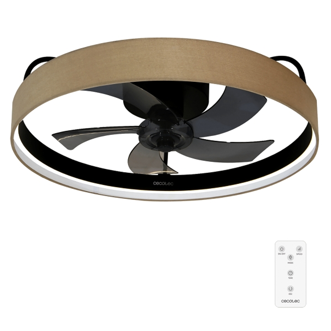 Cecotec EnergySilence LampAero 650 Beige Design Ventilador de Techo con 5 Aspas y Luz - 20W - Tulipa de Tela - 3 Tonos LED - Temporizador - 6 Velocida 1